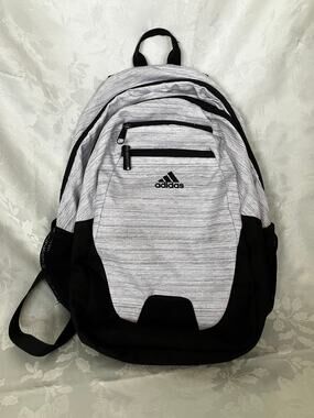Adidas Gray Heather Backpack School Book Bag Laptop Travel Black White